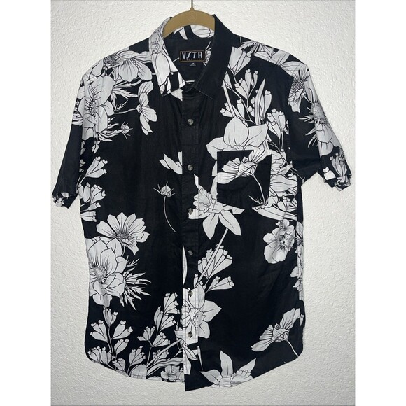 VSTR Button Down Hawaiian Shirt Men Sz Med. Black/White - Picture 7 of 9